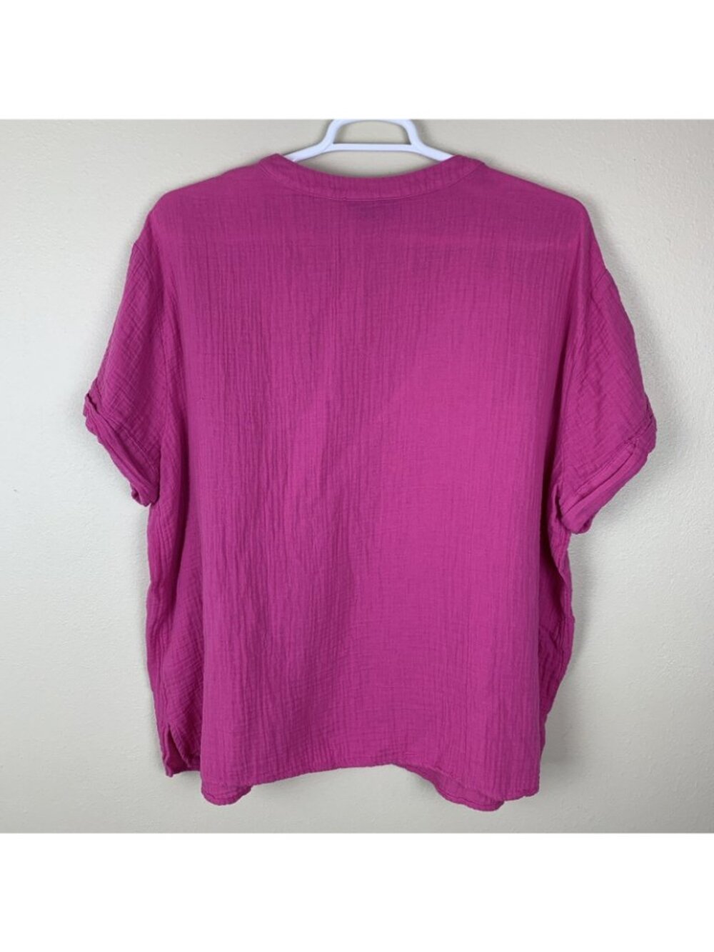 Lane Bryant Blouse Womens 24 Short Sleeve Pink Guazy Beachy Boho V Neck Cotton - Picture 3 of 14